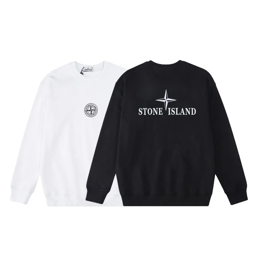 W811#P160💰 Stone Island classic front and rear compass logo printed round neck long-sleeved sweatshirt! Versatile base round neck sweatshirt for couples! Simple armband design, customized 1*1 thread (fine texture), 380g double-strand large terry fabric, very good quality, foreign trade craftsmanship, respect the original version! The threads at the cuffs and hem are all original bartacks! The time-consuming and material consumption distinguishes the ordinary version on the market! Tops worn by celebrities from all walks of life on INS, can be matched with couple styles!  Color: Black White Size: M-XXL